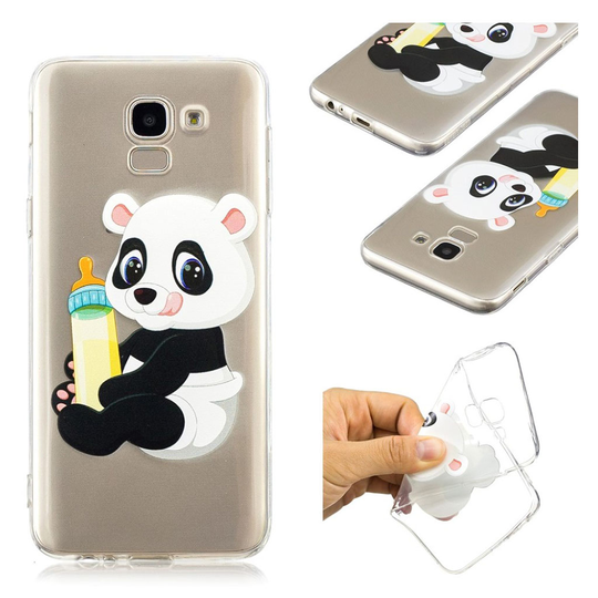 Samsung Galaxy J6 (2018) Kuviollinen Joustava Ja Pehmeä Muovinen Takasuoja Kuori - Panda Tuttipullolla