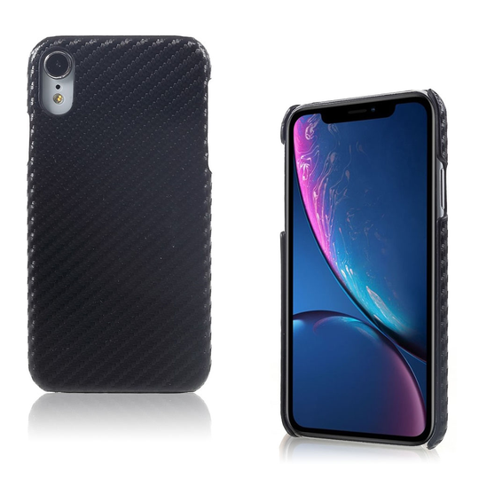 iPhone Xr kova muovinen takasuoja kuori pinnoitettu synteetti nahalla - Hiilikuitu Harjattu