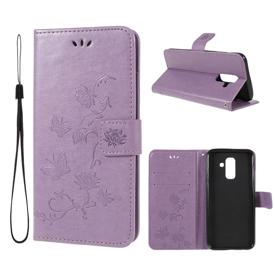 Samsung Galaxy A6 Printti Painotus PU Nahka Magneettinen Lompakko Kuori - Vaalean Violetti