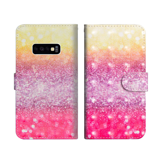 Samsung Galaxy S10e vaalea piste koriste nahkainen flip Suojakotelo - Glitteri Elementtejä