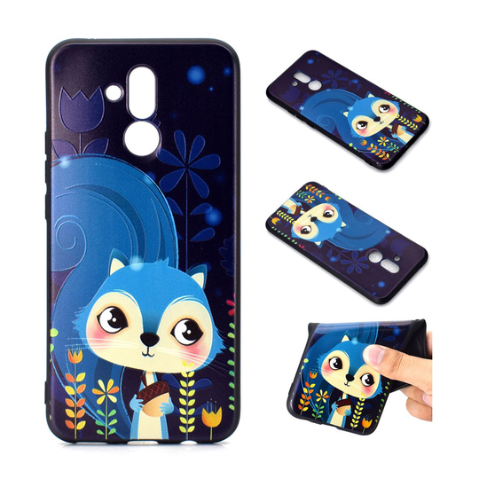 Huawei Mate 20 Lite 3D silikooni muovinen kohokuviollinen pehmeä takasuoja kuori - Sininen Orava