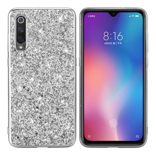 Glitter Xiaomi Mi 9 kuoret - Hopea