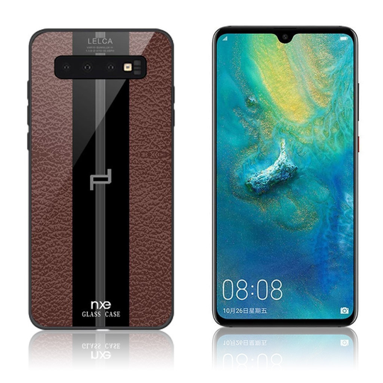 NXE LELCA Samsung Galaxy S10e lasi pintainen suojakotelo - Kahvi