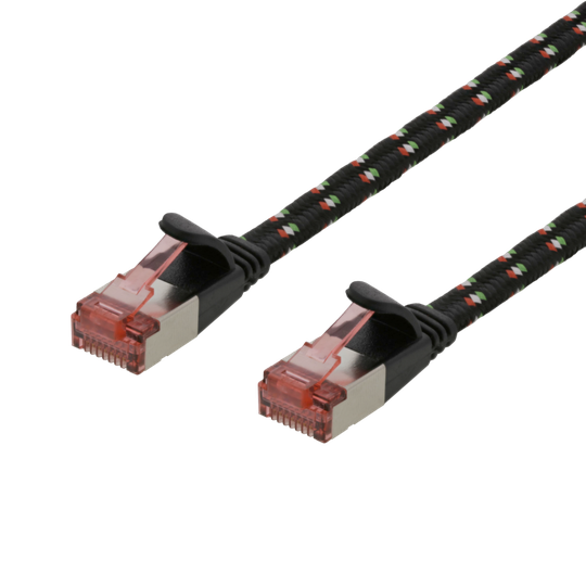 Litteä Laitekaapeli, U/FTP, Cat6a, 0,5 M, Monilankaiset Johtimet, 2,3 X 6,4 Mm, Kangaspäällystein