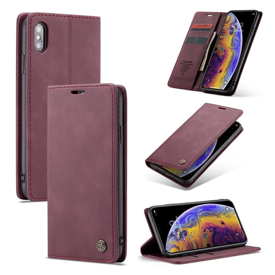 suojakoteloME iPhone Xs Max nahkainen suojakotelo - Viininpunainen