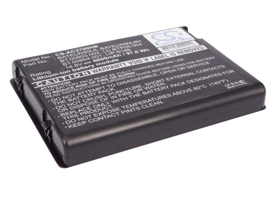 Acer TravelMate 2200 TravelMate 2201 TravelMate 2700 Aspire 1670 Aspire 1671 akku 6600 mAh