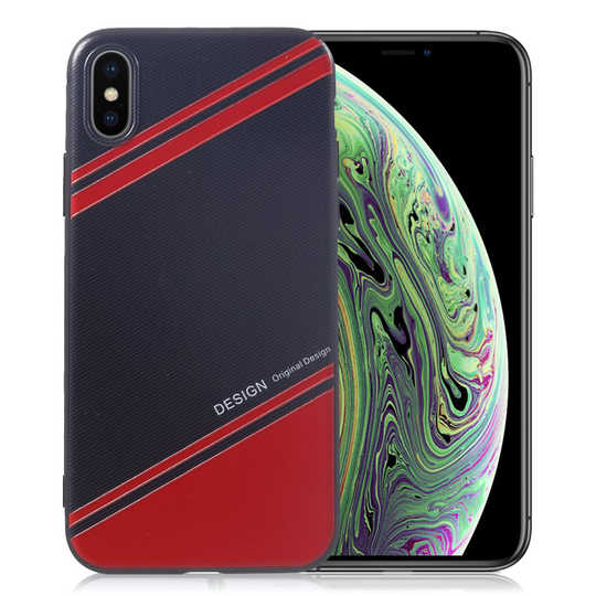 iPhone XS Uniikki stereoskooppinen kuviollinen silikooni muovinen suojakuori - Musta Punainen Kudottu