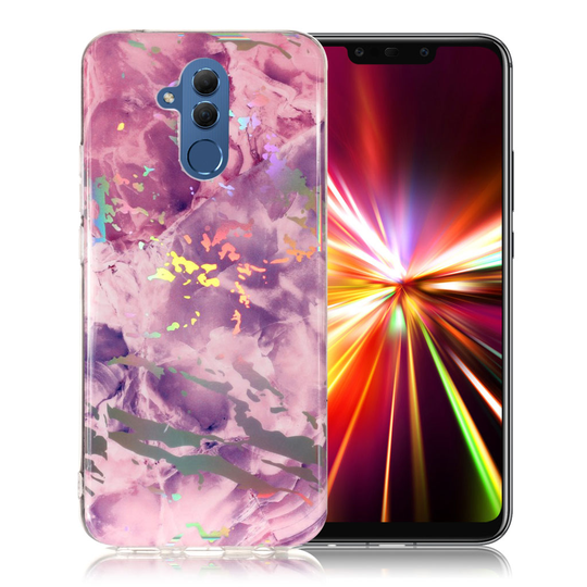 Huawei Mate 20 Lite IMD marmori kuviollinen metallinen silikooni kuviollinen joustava takasuoja kuori - Tumman Violetti