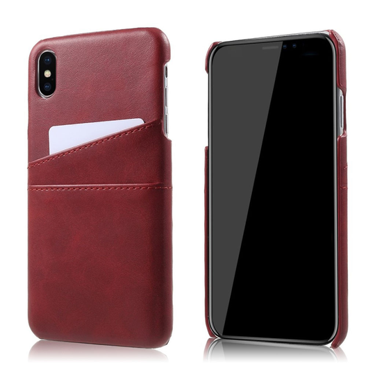iPhone 9 Plus Synteetti Nahka Pinnoitettu Kova Muovi Suojakuori Korttipaikoilla - Punainen