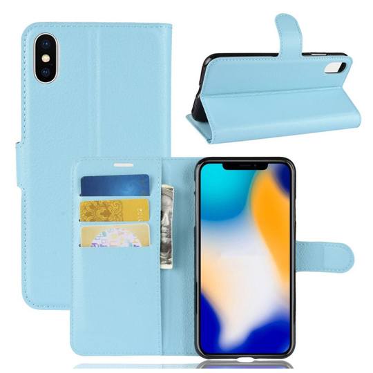 iPhone Xs Max Tyylikäs Synteetti Nahkainen Lompakko Suojakotelo - Sininen