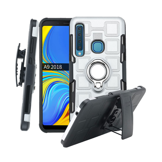 Samsung Galaxy A9 (2018) geometrinen kuosi combo suojakotelo - Hopea