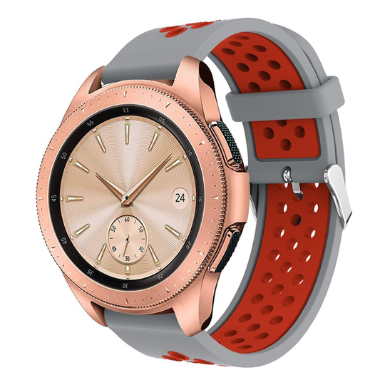 Samsung Galaxy Watch (42mm) Ontto kaksisävyinen silikooni muovinen kellon vaihto ranneke - Punainen/ Harmaa