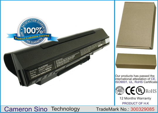 Acer Aspire One Aspire One A110 Aspire One A150 Aspire One AOD250 Aspire One 531H Aspire One 571 akku 6600 mAh - Musta