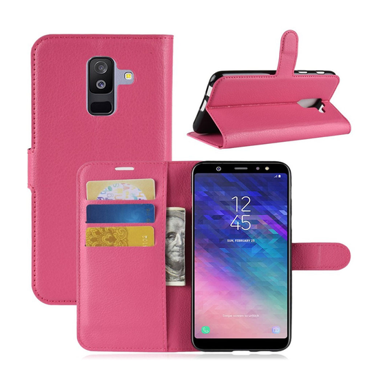 Samsung Galaxy A6 Plus Liitsihedelmän jyvä Seisova Nahka Lompakko Kuori - Pinkki