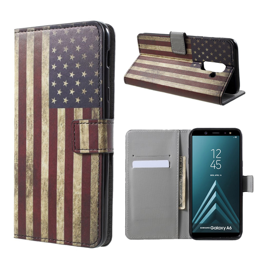 Samsung Galaxy A6 Magneettinen Nahka Lompakko Suojakotelo - USA Lippu