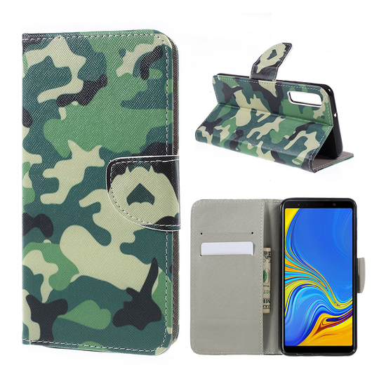 Samsung Galaxy A7 (2018) kuviollinen ristikko pintainen synteetti nahka lompakko kotelo kortti paikoilla - Kamo Kuvio