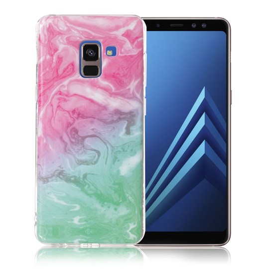 Samsung Galaxy A8 (2018) IMD Kuviollinen Pehmeä TPU Takasuoja Kuori - Vihreä/ Ruusu Laava