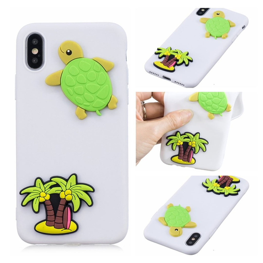 iPhone 9 3D Sarjakuva Kuviollinen Silikooni Muovinen Takasuoja Kuori - Kilpikonna Ja Plamut