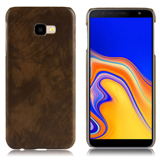 Samsung Galaxy J4 Plus (2018) liitsihedelmä rakenne synteetti nahkainen kova muovinen suojakuori - Kahvi