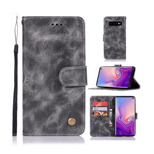 Samsung Galaxy S10 vintage premium nahkainen flip suojakotelo - Harmaa