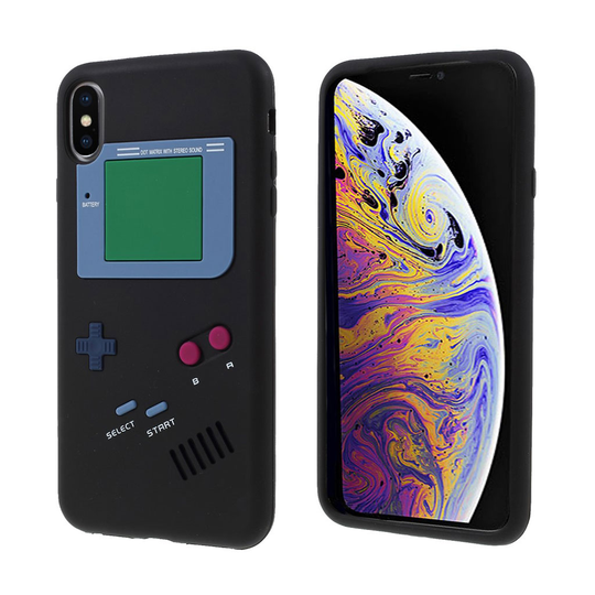iPhone Xs Max 3D game boy kuviollinen silikooni muovinen takausoja kuori - Musta