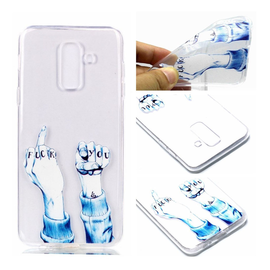 Samsung Galaxy A6 Plus Kuvallinen Pehmeä TPU Muovi Takasuoja Kuori - Fuck You Käsi