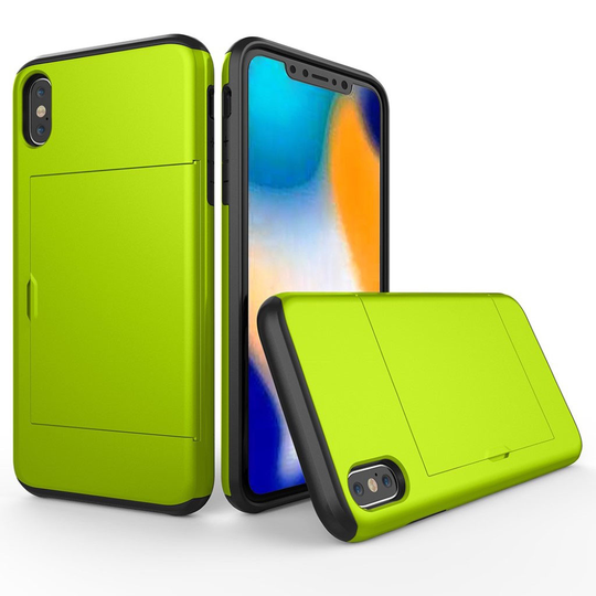 iPhone 9 Plus Hybriidi Matta Metalli Muovinen Takasuoja Kuori Kortti Paikalla - Vihreä
