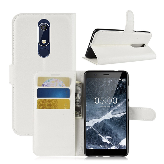 Nokia 5.1 Liitsihedelmän Jyväinen Upea seisova Synteetti Nahka Lompakko Kotelo - Valkoinen