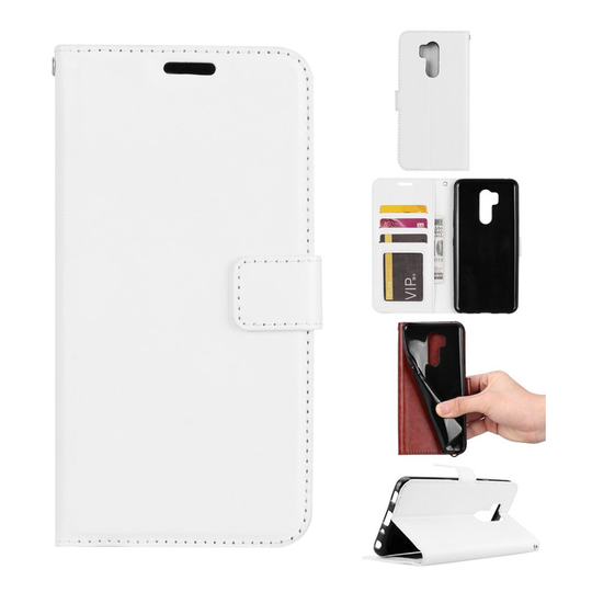 LG G7 ThinQ Crazy Horse Seisova Nahka Lompakko Kuori - Valkoinen