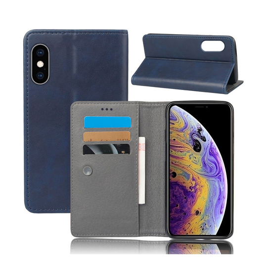 Crazy Horse iPhone Xs Max nahkainen suojakotelo - Sininen