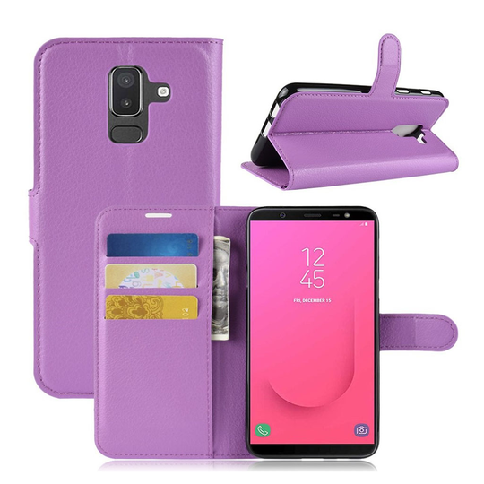 Samsung Galaxy J8 (2018) Liitsihedelmän Jyväinen PU Nahka Puhelimen Lompakko Suoja Kotelo - Violetti