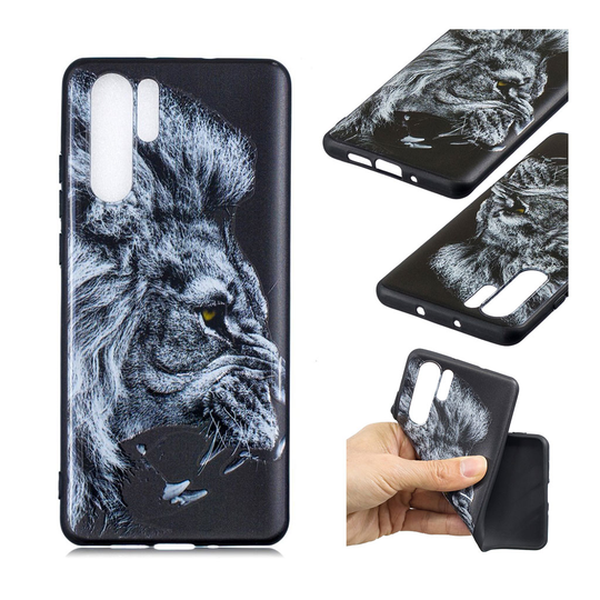 Huawei P30 Pro kohokuvioitu kuosillinen pehmeä suojakotelo - Leijona
