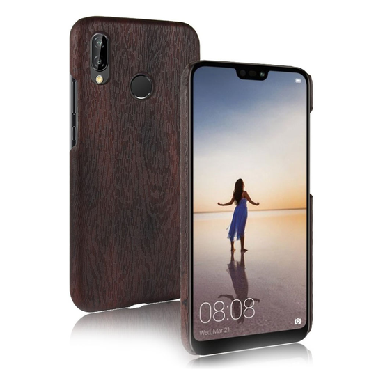Huawei P20 Lite Puun Rakenne Pintainen Synteetti Nahkainen Muovi Takasuoja Kuori - Musta