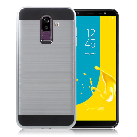 Samsung Galaxy J8 (2018) Harjattu Pintainen Hybriidi Muovinen Takasuoja Kuori - Hopea