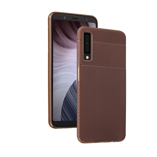 Samsung Galaxy A7 (2018) kolmio rakenne pintainen silikooni muovinen takausoja kuori - Ruskea