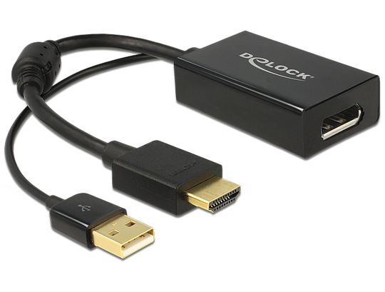 DeLOCK HDMI - DisplayPort-sovitin, 4K, 19-pinninen HDMI Uros, 20-pinninen DisplayPort Naaras, Musta
