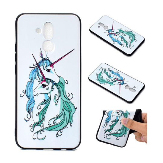 Huawei Mate 20 Lite 3D silikooni muovinen kohokuviollinen pehmeä takasuoja kuori - Yksisarvinen
