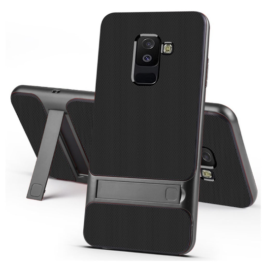 Samsung Galaxy A6 Plus (2018) ELEGANCE Hybriidi Muovinen Takasuoja Kuori Jalkatuella - Harmaa