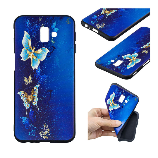 Samsung Galaxy J6 Plus (2018) taivutettava silikooni muovinen takasuoja kuori kuviolla - Lentävät Perhoset