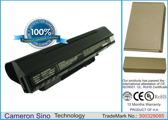 Acer Aspire One Aspire One A110 Aspire One A150 Aspire One AOD250 Aspire One 531H Aspire One 571 akku 7800 mAh - Musta