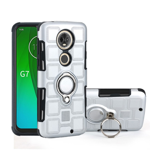 Motorola Moto G7 geometrinen hybrid suojakotelo - Hopea