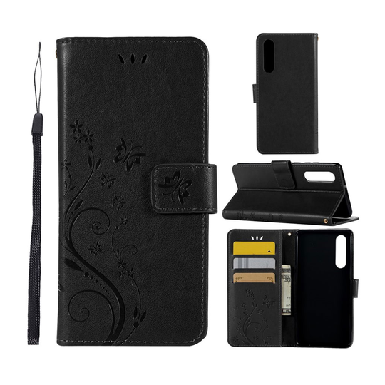 Huawei P30 painettu Perhonen Kukka nahkainen flip suojakotelo - Musta