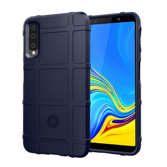 Samsung Galaxy A7 (2018) iskukestävä ruutu kuviollinen suojaava silikooni kuori - Tumman Sininen