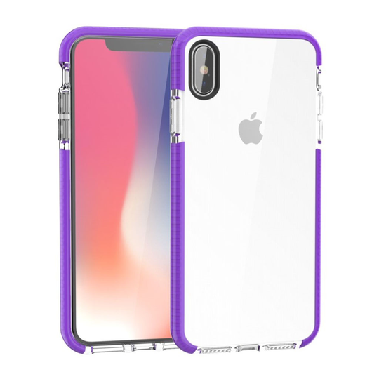 iPhone Xs Max Kaksi Värinen Iskukestävä Pehmeä Muovinen Takasuoja Kuori - Violetti/ Transparentti