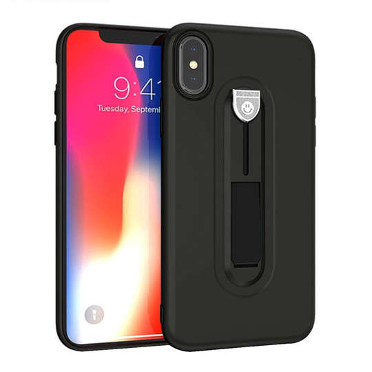 iPhone 9 Plus Matta Pintainen Iskukestävä Muovi Takasuoja Kuori Jalkatuella - Musta