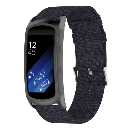 Samsung Gear Fit2 Pro Hengittävä kanvas kangas vaihdettava kellon ranneke metalli soljella - Musta