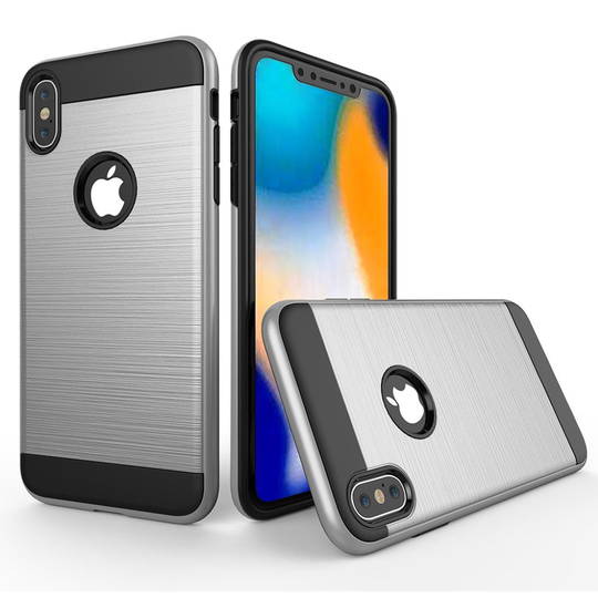 iPhone 9 Hybriidi Muovinen Kova Harjattu Pintainen Takasuoja Kuori - Hopea