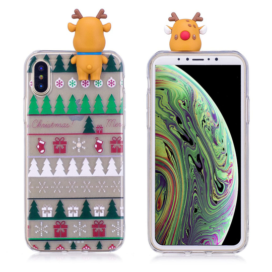 iPhone XS 3D joulu kuviollinen silikooni muovinen pehmeä takasuoja kuori nukella - Joulukuusi ja Paketit