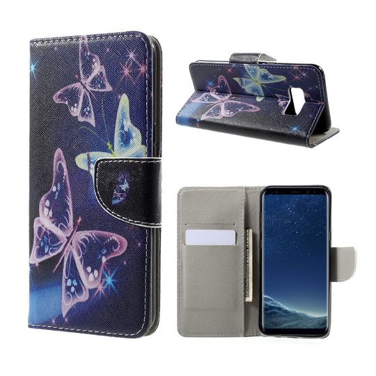 Samsung Galaxy S8+ Kuvioitu Nahkakotelo Lompakko - Hohtavat Perhoset