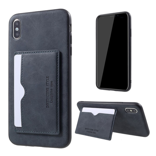 iPhone 9 Plus Synteetti Nahkainen Takasuoja Kuori Korttipaikalla - Harmaa